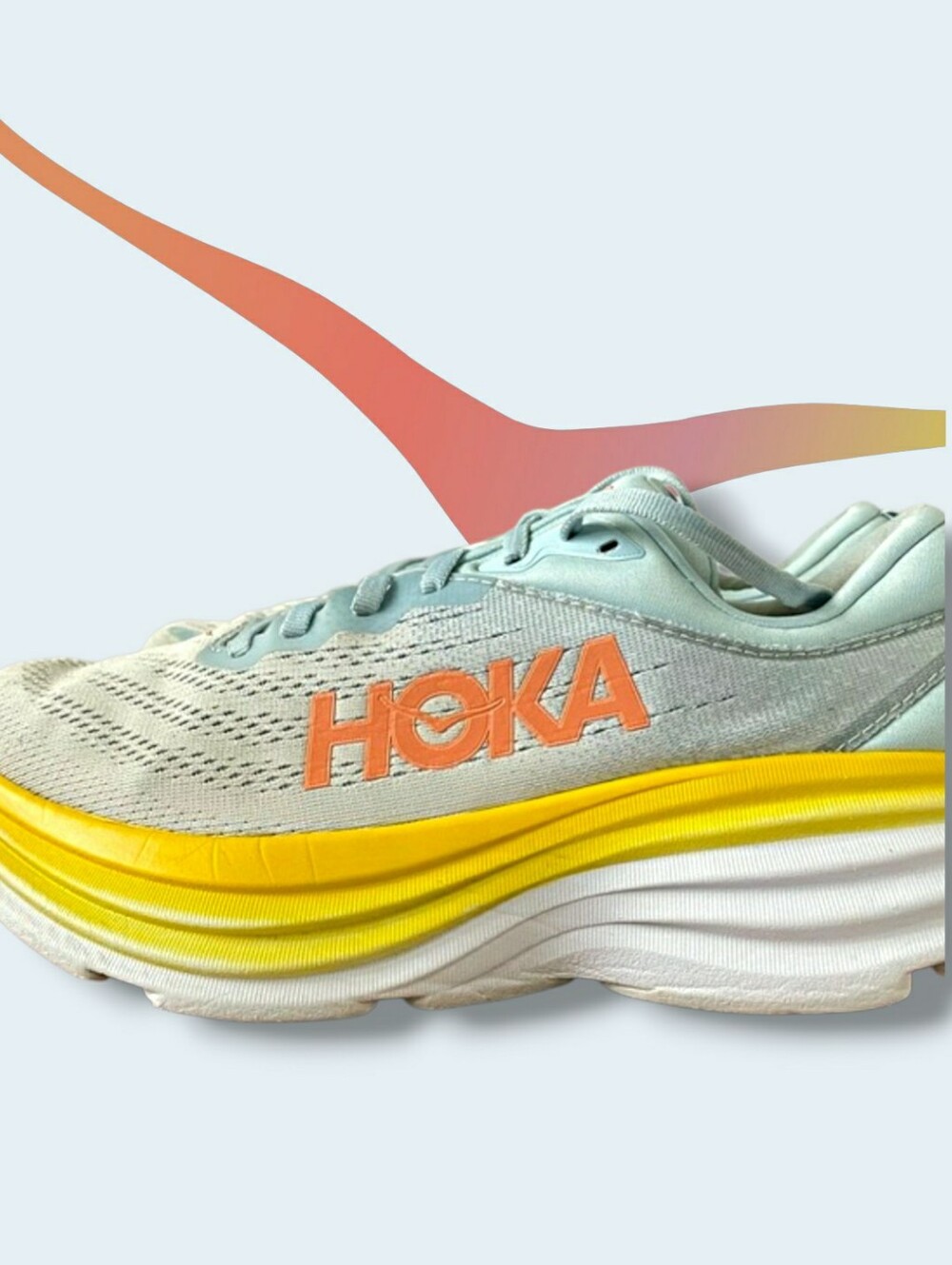 HOKA Bondi 8 Summer Song Blue Yellow Max Cushion Running Shoes Womens Size 8.5B